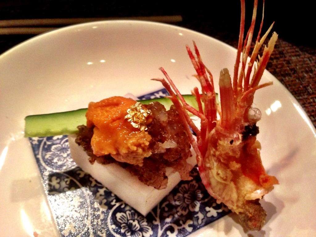 Amaebi (Sweet Shrimp Tartare) w/Truffles & Bafun Uni (Hokkaido Sea Urchin) @ Shunji (© 2013 The Offalo)