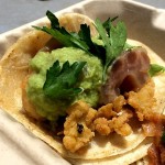 Fried Oyster & Beef Tendon Taco, Raw Tomatillo Chile, Herbs, Shallots