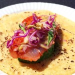 George's El Pescado Taco: Achiote Cured Snapper, Avocado, Pineapple, Jalapeño Salsa, Cilantro, Cabbage, Crispy Fish Skin