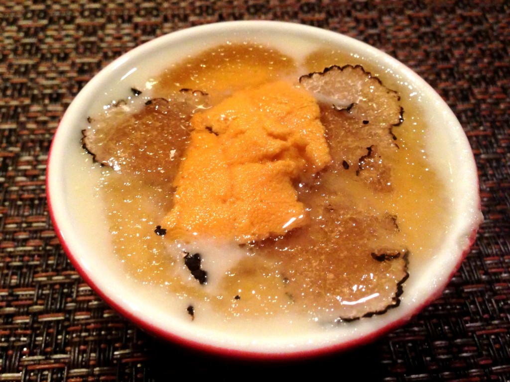 Cold Chawanmushi (Steamed Egg Custard) w/Summer Truffles & Uni (Sea Urchin) @ Shunji (© 2013 The Offalo)